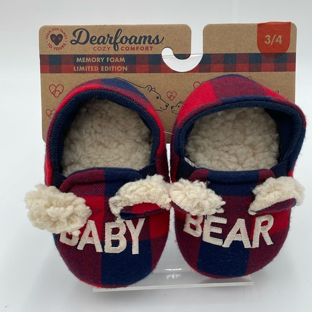 Dearfoams Baby Memory Foam Slippers “Baby Bear” No-Slip‎ Soles - Christmas
